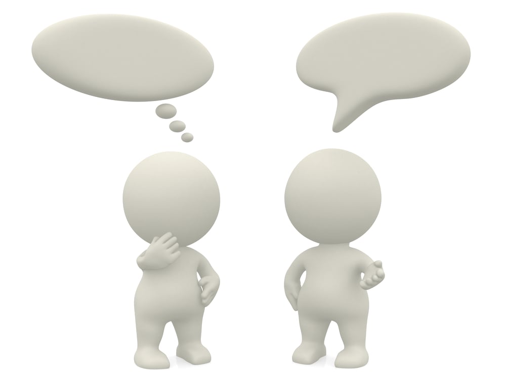 3D people with talk or thought bubbles - isolated over a white background