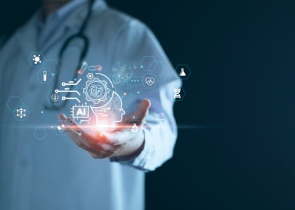 sage intacct cloud image on healthcare providers hand