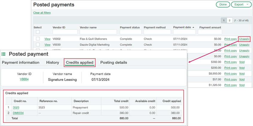 Screen Shot of Posted Payment