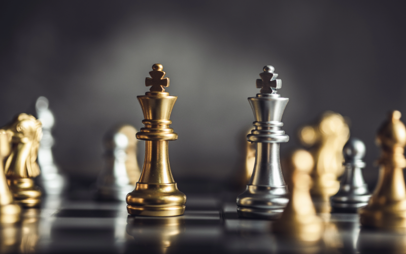 Chess pieces on a chess board