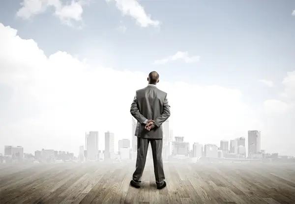 Rear view of businessman looking at city from distance-1