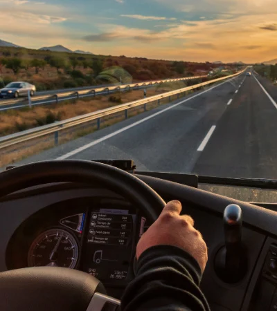 Person driving on highway