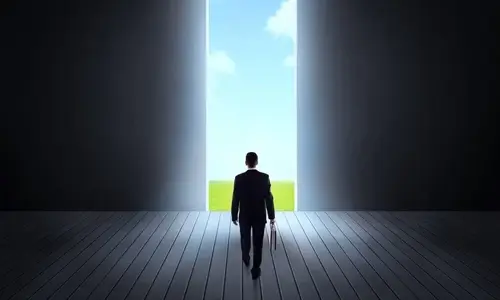 Concept of career and freedom of nature with a bright open gate